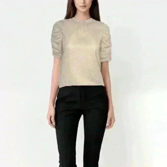 Walter Baker Blush Shimmer Ruched Sleeve Blouse Keyhole Back Size S - Picture 1 of 11